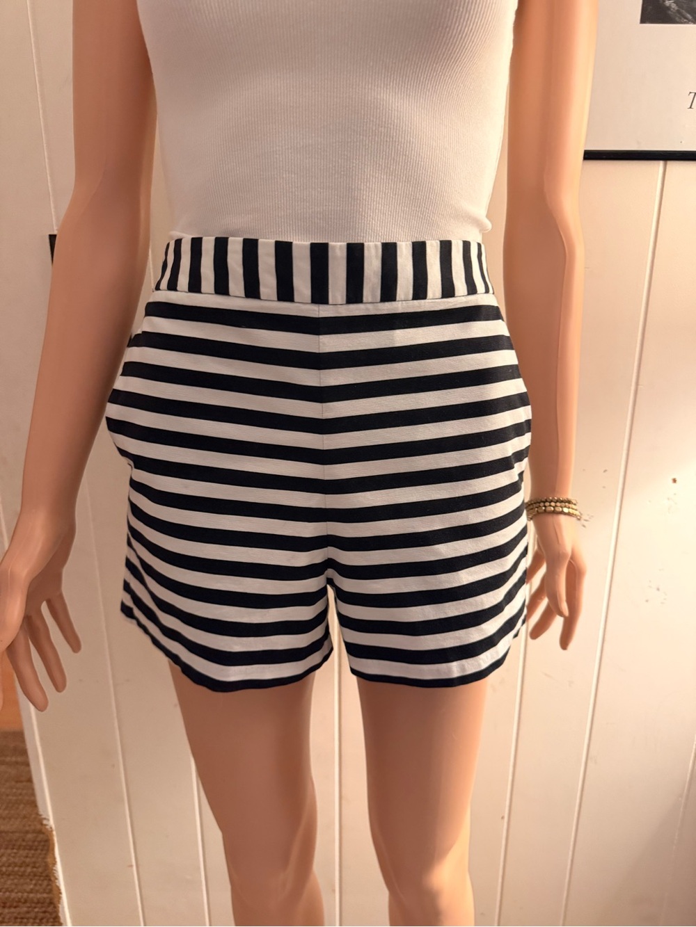 Express Black and White High-Waist Striped Shorts